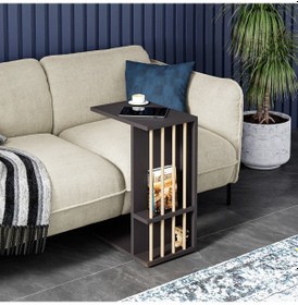 Resim Tekerlekli Yan Sehpa Koltuk Sehpası C Sehpa Zigon Sehpa Servis Sehpası Antrasit Gri 