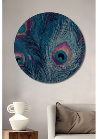 Resim Görkemli Tavus Kuşu Tüyü Soyut Sanat Dekoratif Ahşap Tablo Yuvarlak Duvar Tablosu 154 - 20 X 20 