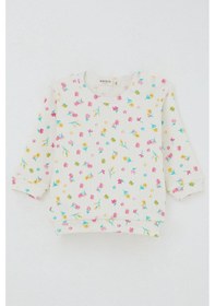 Resim Breeze Kız Bebek Pijama Takımı Omuzdan Patlı Renkli Çiçek Desenli 4 Ay-1 Yaş, Ekru Ekru 