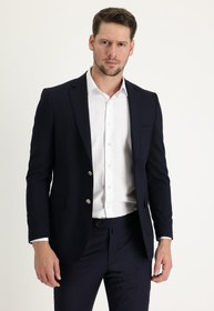 Resim Koyu Lacivert 6 Drop Regular Fit Standart Kesim Yünlü Likralı Esnek Blazer Ceket - 6 Drop Regular Fit / Koyu Lacivert / 48 