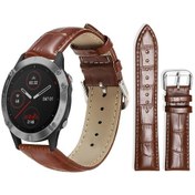 Resim Garmin Fenix 8/7/6/5 İçin 22mm 20mm Xdfind Bambu Doku Pin Toka Deri Saat Bandı Koyu Kahverengi 