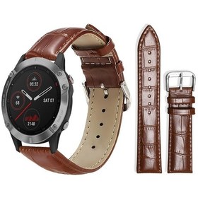 Resim Garmin Fenix 8/7/6/5 İçin 22mm 20mm Xdfind Bambu Doku Pin Toka Deri Saat Bandı Koyu Kahverengi 