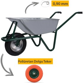 Resim Kanat Mega Galvanizli Poliüretan Dolgu Rulmanlı Teker Demonte El Arabası 0.90 mm Sac 