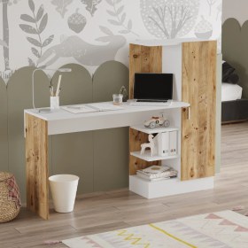 Resim L'occi Concept Luke 153 cm Kitaplıklı Kapaklı Çalışma Masası Raflı Laptop Masası Çam Beyaz LK2-AW 