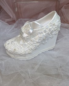 Resim Berush Bride 532 Serisi Dolgu Topuk Çiçek Güpürlü Gelinlik Ayakkabısı 