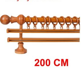 Resim Meyra Demonte Başlıklı Ahşap Rustik Perde Askısı - Çift Raylı -meşe 200 Cm Meşe 