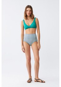 Resim Akbeniz Kadın Yeşil Pedli Geometrik Desenli Yüksek Bel Bikini Takımı 