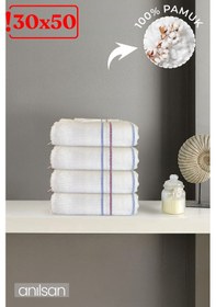 Resim 4'lü Beyaz Çizgili Düğün Havlusu 62gr %100 Pamuk 30x50 Cm El Ve Yüz Havlusu Beyaz 