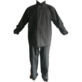 Resim Sera Trend Motorcu Yağmurluk Reflektör Çizgili Alt Üst Takım Yağmurluk Su Geçirmez Dikişsiz Fermuarlı Siyah Yağmurluk 