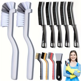 Resim 11 parçalı Çok Amaçlı Temizlik Fırçası Seti Uzun Saplı - Metal ve Plastik, Orta Sertlik, Dar Alanlar için Taşınabilir Tasarım, Mutfak, Banyo, Tuvalet, Araba, Cam için İdeal - Elektrik Gerekmez 