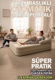 Resim EFSANE KAMP - Double King Başlıklı Otomatik Dahili Pompalı Çift Kişilik Şişme Yatak - 203*152*40cm 