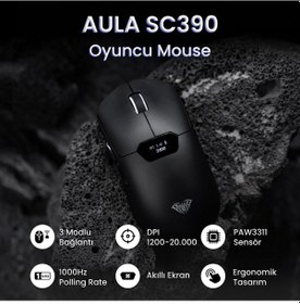 Resim Aula Sc390 Paw3311 Sensör 20000 Dpı 1000hz Kablolu Ve Kablosuz Gaming Oyuncu Mouse Siyah Sc390 