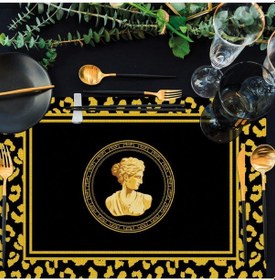 Resim Siyah Büst Detaylı Amerikan Servis 4'lü Set 35x50cm Keten, Ulusl. Yıkama Ve Solmama Sertifikası Çok Renkli 