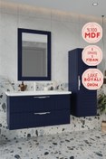 Resim BALNEOM Erguvan Lacivert 100 Cm %100 Mdf Lavabolu Banyo Dolabı Ayna Alt Dolap Lavabo Boy Dolabı 