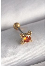 Resim Mey İthalat 316l Çelik Gold Renk Turuncu Zirkon Taşlı Tragus Piercing Altın 