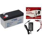 Resim 12v 1.3ah Bakımsız Kuru Tip Akü Ve 1 Amper Şarj Aleti 
