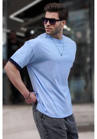 Resim Madmext Bebe Mavisi Oversize Bisiklet Yaka Tişört 6184-bebe Mavisi Bebek Mavisi 