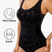 Resim 1 Adet Şık Bej Dikişsiz Şekillendirici Bodysuit Kadınlar İçin - Bel İnceltme & Kalça Kaldırma, Karın Kontrol Tam Vücut Mayo Puantiyeli Baskı Tasarım, Naylon/Spandex, Elde Yıkanabilir 