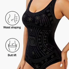 Resim 1 Adet Şık Bej Dikişsiz Şekillendirici Bodysuit Kadınlar İçin - Bel İnceltme & Kalça Kaldırma, Karın Kontrol Tam Vücut Mayo Puantiyeli Baskı Tasarım, Naylon/Spandex, Elde Yıkanabilir 