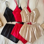 Resim 6 adet Pijama Takımı Dört Mevsim Simülasyon Moda Seksi Askılı Üst ve Şort Kadınlar için 