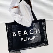 Resim Geniş Kapasiteli Harf Baskılı Plaj File Çantası, Nefes Alabilen Polyester Kumaş, İş, Seyahat ve Alışveriş İçin İdeal - Gençler ve Kadınlar için Mükemmel | Trendy Plaj Çantası | Dayanıklı Omuz Askısı 