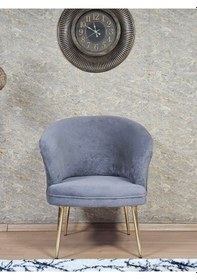 Resim Zafir Tekli Teddy Gold Kaplama Sivriltme Ayak Çay Seti Koltuk Tekli Berjer , Balkon, Salon, Ofis Gri 