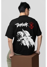 Resim Berserk Guts Baskılı Unisex Oversize Anime Dizi Karakter Tişört Siyah 
