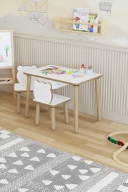 Resim POFİTTO Montessori Çocuk Masası-oyun Masası-aktivite Masası-etkinlik Masası Takımı 2 Panda Sandalye 