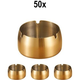 Resim 50 Adet Çelik Gold 8cm Kafe Restaurant Lokanta Yuvarlak Kül Tablası Küllük Mt173 