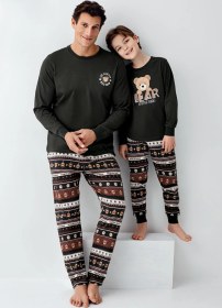Resim Arnetta Erkek Çocuk Aile Bear My Little Friend %100 Pamuklu 4 Mevsim Uzun Kollu Pijama Takım Füme 