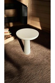 Resim Simillo Home&Living Modern Masif Ahşap Krem Yan Sehpa – Tekli Doğal Mantar Sehpa – Fiskos Zigon - Çiçeklik 