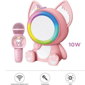 Resim 04 Pembe Rgb Sevimli Figürlü Mikrofonlu Karaoke Bluetooth Hoparlör 