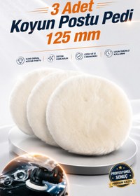 Resim NZB ( 3 Adet ) Koyun Postu Pedi Ø 125 mm Pasta Cila Polisaj Süngeri Cırt Tabanlı Kuzu Postu Yünü Keçesi 