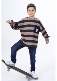 Resim Toontoy Kids Toontoy Erkek Çocuk Çizgili Sweatshirt Acı Kahve 