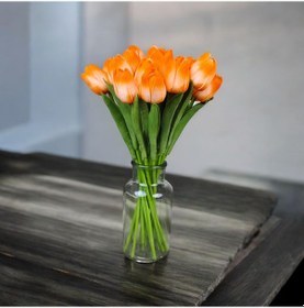 Resim Yapay Çiçek Islak Lale Turuncu Renk 8 ' Li Dizayn Premium Turuncu 