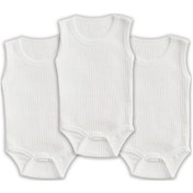 Resim Novibaby 3'lü 0-3 Ay Ribana Bebek Atlet Body Zıbın Beyaz Raporlu Çıtçıtlı 100% Pamuk Beyaz 