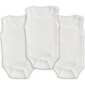 Resim Novibaby 3'lü 0-3 Ay Ribana Bebek Atlet Body Zıbın Beyaz Raporlu Çıtçıtlı 100% Pamuk Beyaz 