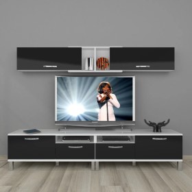 Resim Decoraktiv Eko 5220 Mdf Krom Ayaklı Tv Ünitesi Tv Sehpası - Beyaz - Siyah 