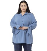 Resim Büyük Beden Kolları Bağlama Detaylı Mavi Gömlek-mavi Mavi 