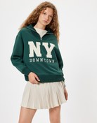 Resim Şardonlu Yarım Fermuarlı Sweatshirt Oversize Kolej Baskılı 