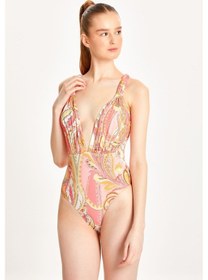 Resim Too Salty Swimwear Kadın Renkli Şal Desen Dekolte Mayo 24s129st Renkli Çok Renkli 