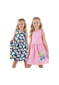 Resim Denokids Sevimli Kediler Kız Çocuk 2'li Elbise Renkli Çok Renkli 