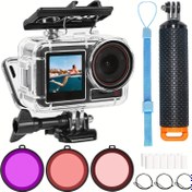 Resim 196ft/60m DJI OSMO Action 5 Pro, Action 4 ve Action 3 için Yüksek Kaliteli Su Altı Kılıfı - 3 Adet Filtreli Koruyucu Dalış Kabuğu Monopod Yüzen El Tutma Çubuğu Aksesuar 