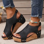 Resim Kadınların Metalik Detaylı Siyah Strap Platform Sandaletleri - Açık Burunlu, Yüksek Topuklu, Sentetik Üst, Kauçuk Taban, Yaz Modası, Yaz Ayakkabıları | Strap Sandaletler | Platform Topuklu Sandaletler, Yüksek Topuklu Sandaletler 