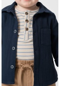 Resim Erkek Bebek Safari Tarzı Kargo Pantolonlu Takım Lacivert-kahverengi 