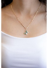 Resim Ezme Zincirli Mineli Kelebek Altın Kolye 