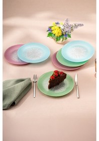 Resim Emsan Pastel 6 Kişilik Cam Pasta Seti 21 Cm Renkli 