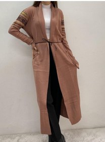 Resim Onno Style Woman Spor Triko Kilim Desenli Uzun Hırka Pudra 