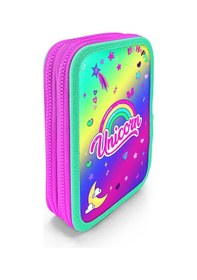 Resim Coral High Kids Lavanta Su Yeşili Unicorn Desenli Çift Katlı Kalem Çanta 11129 Pembe - Su Yeşili 