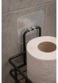 Resim Yapışkanlı Tuvalet Kağıtlığı Delmesiz Vidalamasız Metal Banyo Kağıtlık Askısı Siyah S-120 
